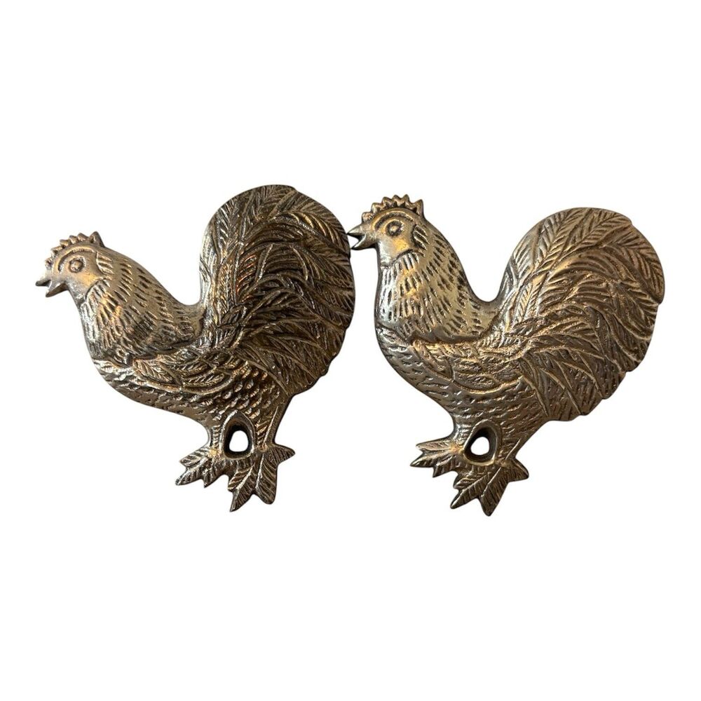 Vintage Metal Rooster Napkin Rings Set of 2 Farmhouse Country 3" Grandma Core